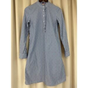 Brooks Brothers Blue Pinstripe & Polka Dot Ruffle Collar Shirtdress – Size 4